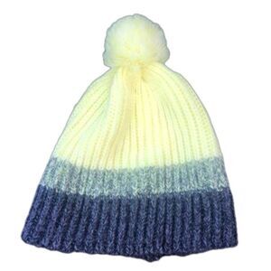 Y2K Yellow stocking cap gray fleece lined pom pom tassel ski cap winter hat